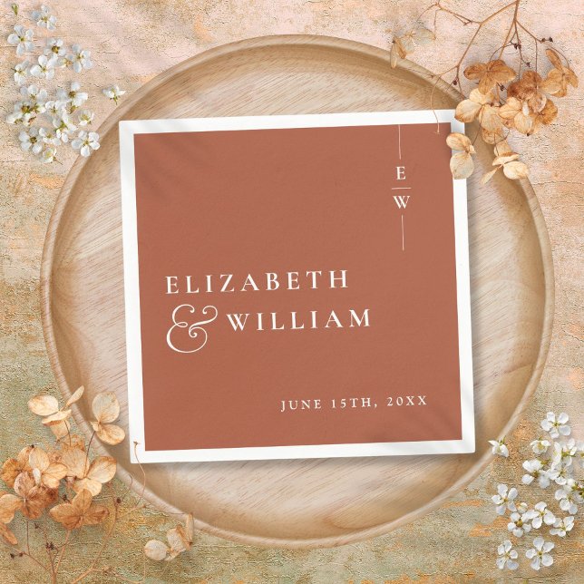 Terracotta Minimalistisch Elegante Monogram Weddin Serviette (Terracotta Minimalist Elegant Monogram Wedding Napkins)
