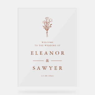 Terracotta Minimalistisch Floral Bouquet Wedding Acrylschild