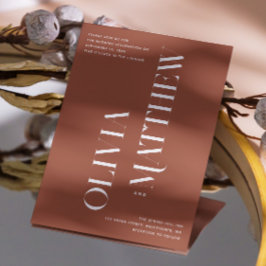 Terracotta minimalistisch Foto Hochzeit + QR Detai Einladung