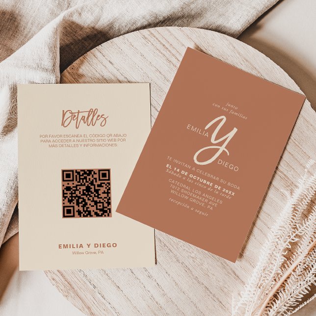 Terracotta Minimalistisch Front and Back Boda Wedd Einladung (Von Creator hochgeladen)
