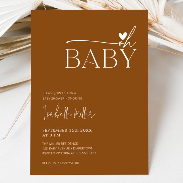 Terracotta Minimalistisch Gender Neutral Baby Dusc Einladung (Terracotta Minimalist Gender Neutral Baby Shower Invitation)