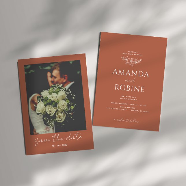 Terracotta Minimalistisch Hochzeit Einladung (Von Creator hochgeladen)