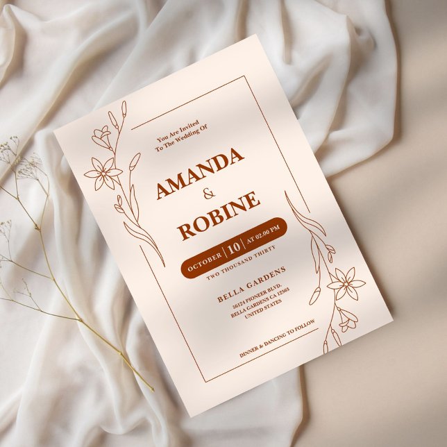 Terracotta Minimalistisch Hochzeit Einladung (Von Creator hochgeladen)