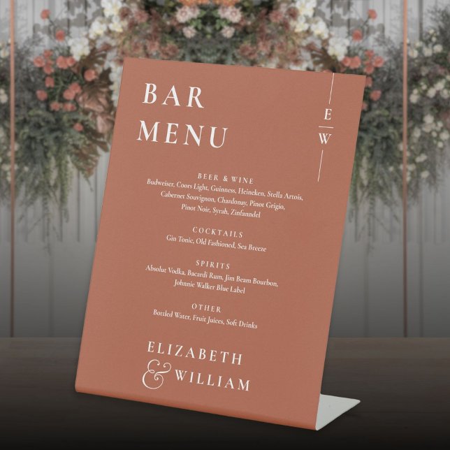 Terracotta Minimalistisch Modern Bar Menu Sockelschild (Terracotta Minimalist Modern Bar Menu Pedestal Sign)