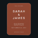 Terracotta Minimalistisch Moderne Hochzeit retten Magnet<br><div class="desc">Terracotta Minimalistisch Moderne Hochzeit retten das Date Magnet. Personalisieren Sie diese Save the Date Karte mit Ihren Daten,  Nachrichten und anderen Informationen.</div>