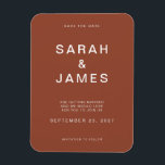Terracotta Minimalistisch Moderne Hochzeit retten Magnet<br><div class="desc">Terracotta Minimalistisch Moderne Hochzeit retten das Date Magnet. Personalisieren Sie diese Save the Date Karte mit Ihren Daten,  Nachrichten und anderen Informationen.</div>