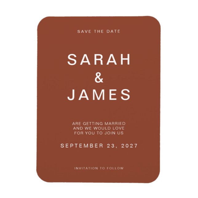 Terracotta Minimalistisch Moderne Hochzeit retten Magnet (Vertikal)