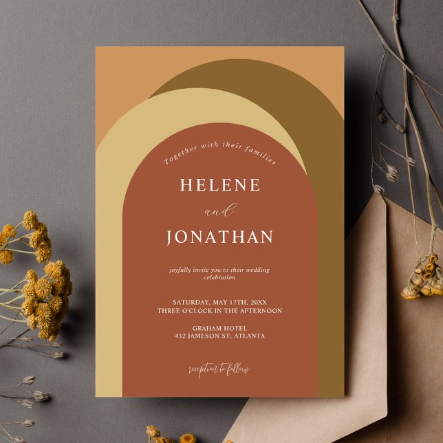 Terracotta Minimalistisch Moderne Kunst, Dichtung  Einladung (Terracotta Minimalist Modern Elegant Wedding Invitation)