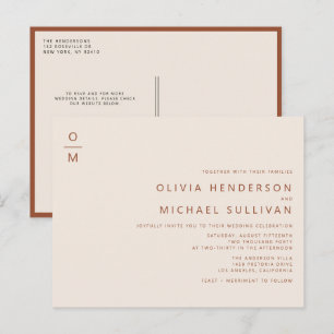 Terracotta Minimalistisch Monogram QR Code Wedding Einladungspostkarte