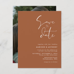 Terracotta Minimalistisch Save the Date Hochzeit F Einladungspostkarte