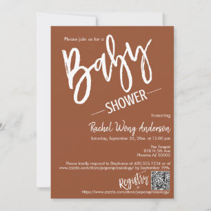 Terracotta Minimalistisch Script Baby Dusche QR Co Einladung