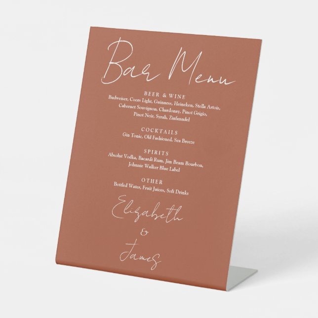 Terracotta Minimalistisch Script Bar Menu Sockelschild (Vorderseite)