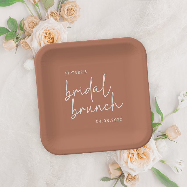 Terracotta Minimalistisch Script Bridal Brunch Pappteller (Von Creator hochgeladen)