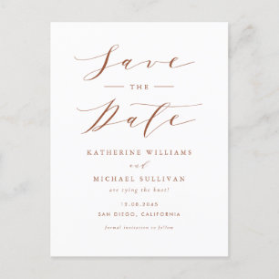 Terracotta Minimalistisch Script QR Code Save the  Postkarte