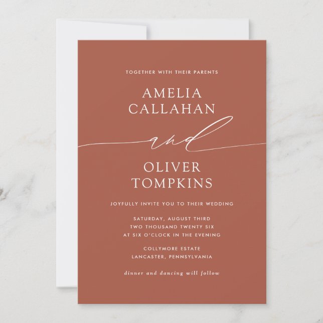 Terracotta Minimalistisch Wedding Einladung (Vorderseite)