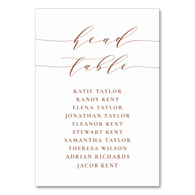 Terracotta Minimalistische Script-Hochzeit Tischnummer (Vorderseite)