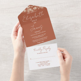Terracotta Minimalistische Script String Lights We All In One Einladung
