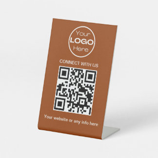 Terracotta Minimalistisches Business-Logo und QR-C Sockelschild