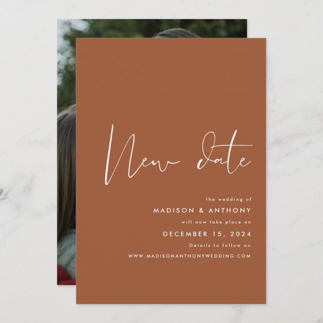 Terracotta Minimalistisches Foto Neue Hochzeit Ankündigung (Vorne/Hinten)