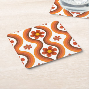 Terracotta Mitte Jahrhundert Modernes Rainbow Retr Rechteckiger Pappuntersetzer