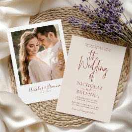 Terracotta Modern Boho Wedding Foto Minimalistisch Einladung