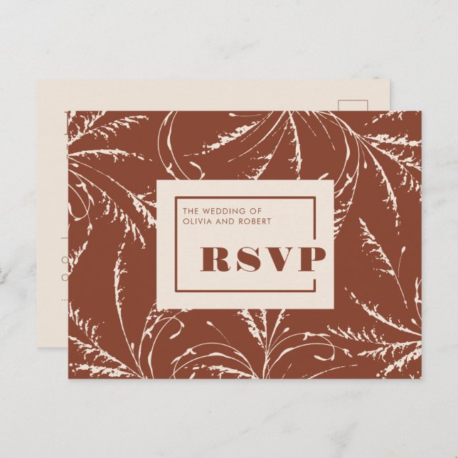Terracotta Modern Boho Wedding RSVP Postkarte (Vorne/Hinten)