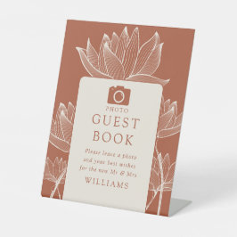 Terracotta Modern Floral Foto Guest Book Sockelschild