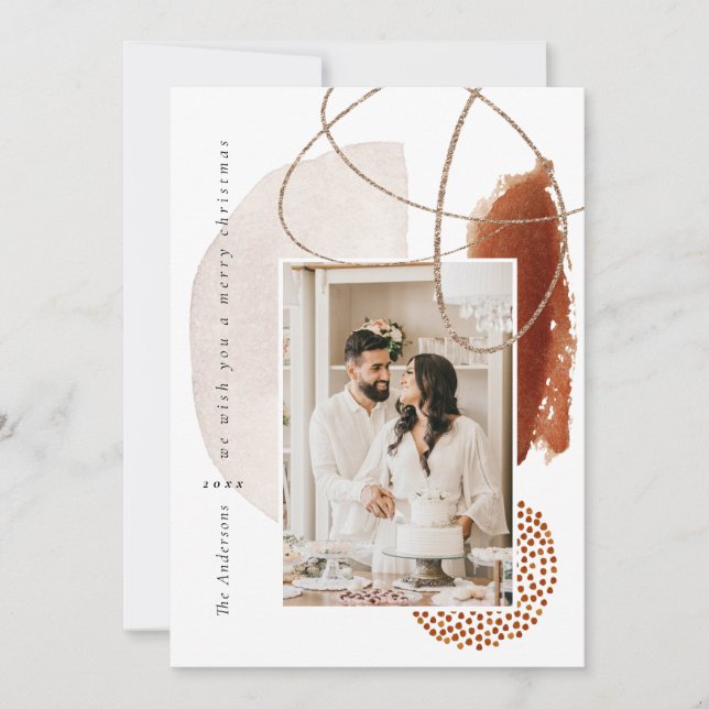 Terracotta Modern Geometrisches Foto Feiertagskarte (Vorderseite)
