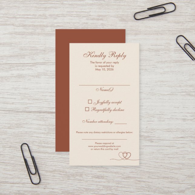Terracotta Modern Mix and Match Wedding RSVP Card Visitenkarte (Vorderseite/Rückseite Beispiel)
