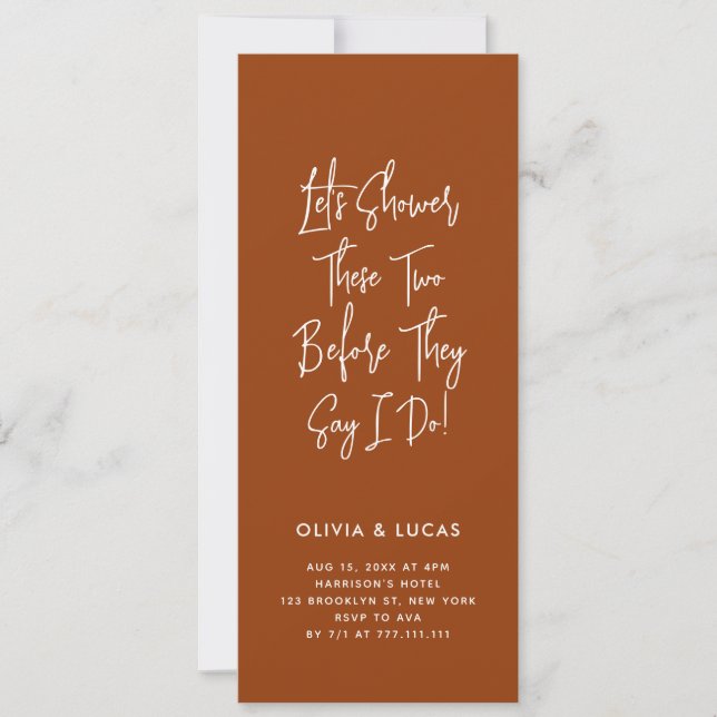 Terracotta Modern Script Couples Shower Invitation (Vorderseite)