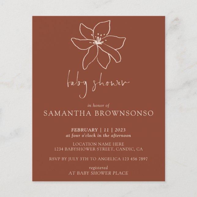 Terracotta Moderne Botanische Haushalts Babydusche Flyer (Vorne)