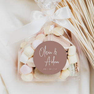 Terracotta   Moderne handgeschriebene Hochzeit Runder Aufkleber