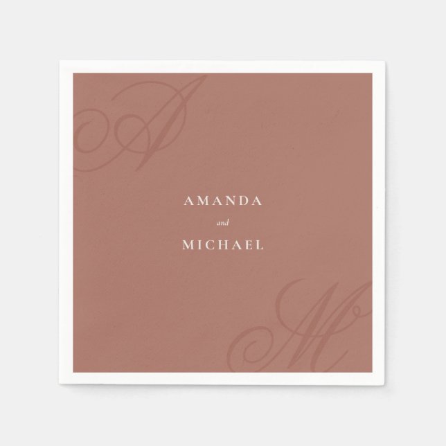 Terracotta Moderne Kante Elegantes Monogramm Serviette (Vorderseite)