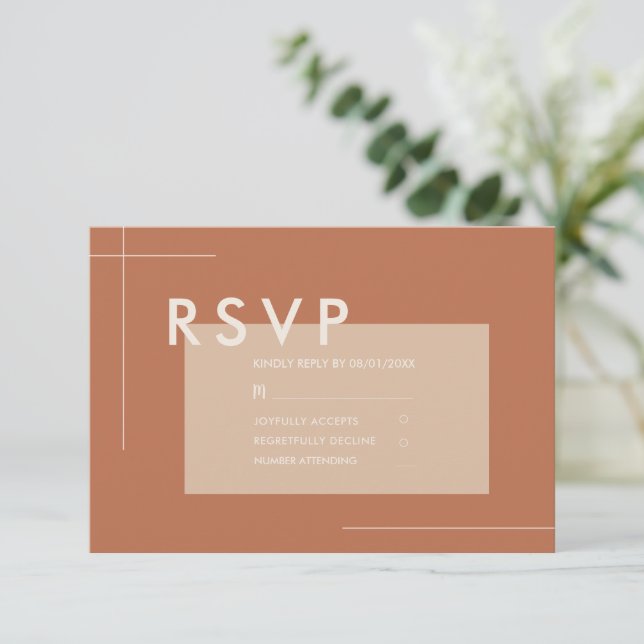 Terracotta Moderne Minimalistische Hochzeit RSVP Karte (Stehend Vorderseite)