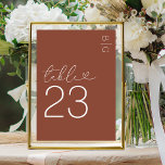 Terracotta Moderne Monogram Wedding Tischnummer<br><div class="desc">Minimale Terracotta Hochzeit Tischnummern mit Ihren Initialen in der oberen rechten Ecke,  das Wort "Tisch" in einem eleganten Skript-Schriftart,  das ein Liebe Herz,  und die Zahl.</div>