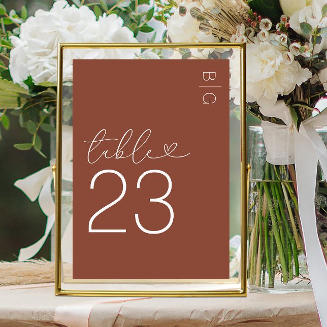 Terracotta Moderne Monogram Wedding Tischnummer (Von Creator hochgeladen)