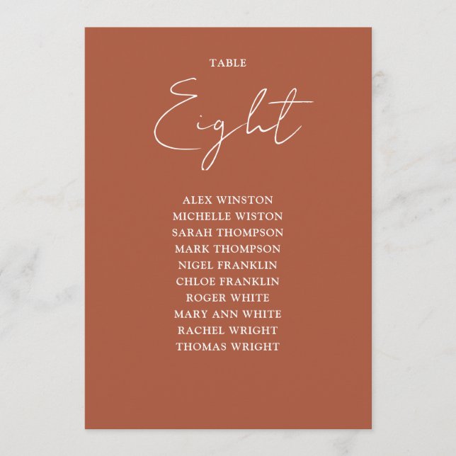 Terracotta Moderne Seekarte Tischnummer (Vorderseite)