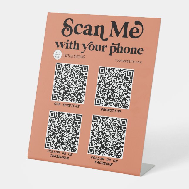Terracotta Moderne Typografie QR Code-Vernetzung  Sockelschild (Vorderseite)