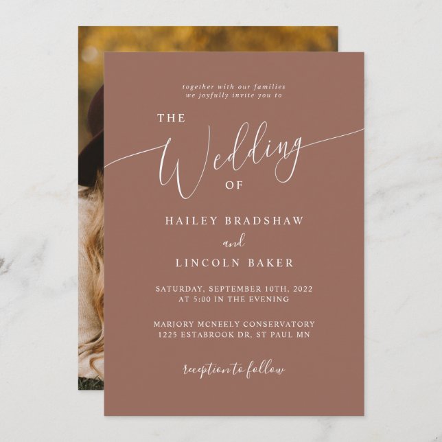 Terracotta Modernes Minimales Foto Hochzeit Einladung (Vorne/Hinten)
