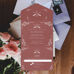 Terracotta Monogram and Arrows Wedding All In One Einladung