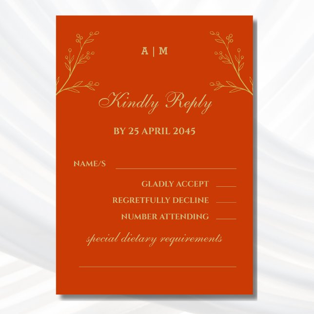 Terracotta Monogram Botanical Wedding RSVP Card Karte (Von Creator hochgeladen)