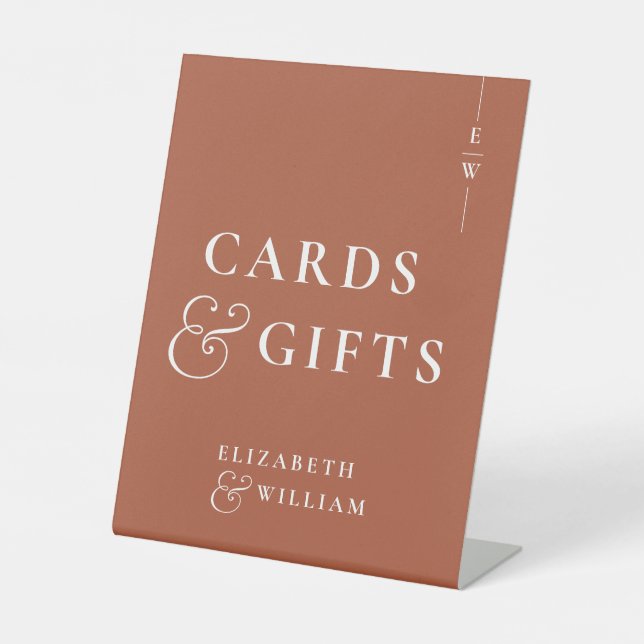 Terracotta Monogram Cards und Geschenke Sockelschild (Vorderseite)