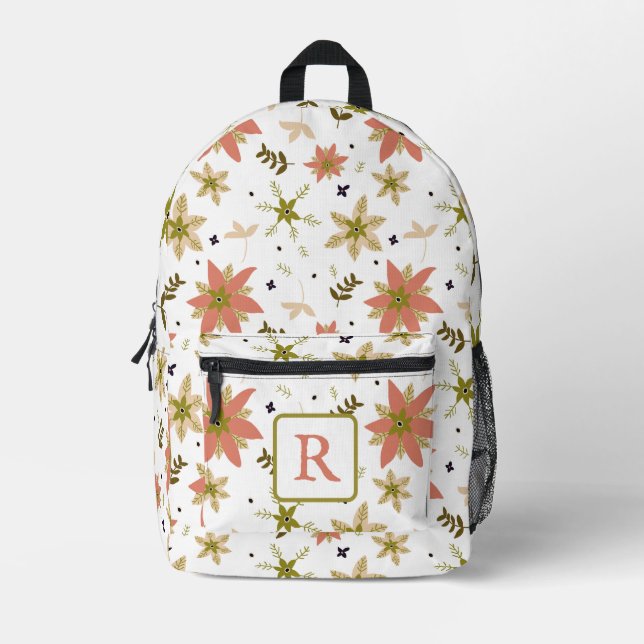 Terracotta Monogram Florals Bedruckter Rucksack (Vorderseite)