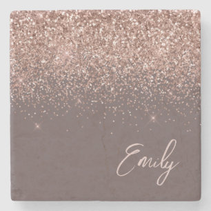 Terracotta Monogram Rose Gold Pink Glitzer Steinuntersetzer