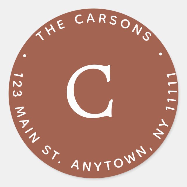 Terracotta Monogram Round-Rücksendeadresse Runder Aufkleber (Vorderseite)