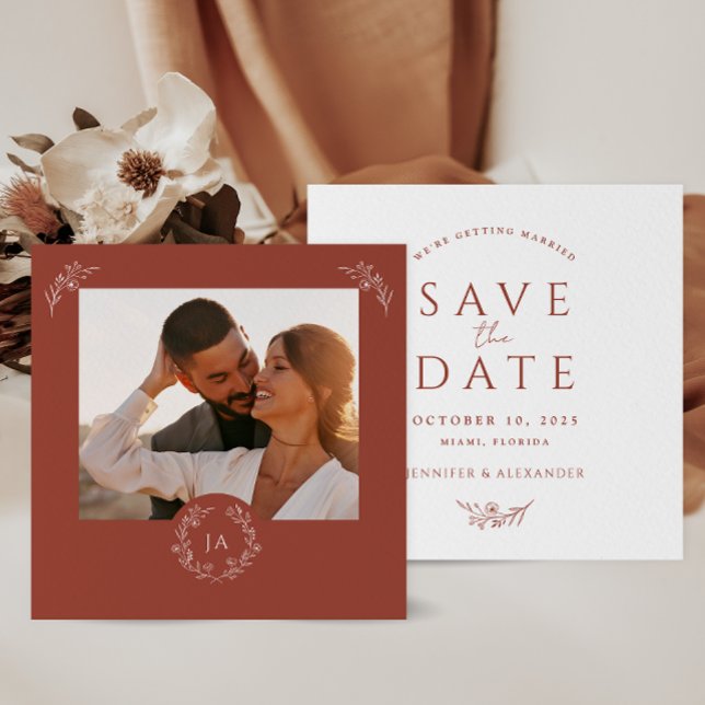 Terracotta Monogram Wedding Save the Date Card (Von Creator hochgeladen)
