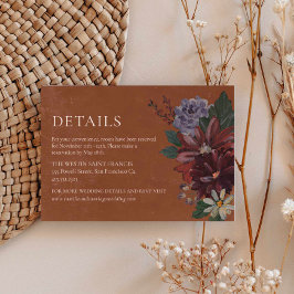 Terracotta Moody Floral Wedding Details Karte