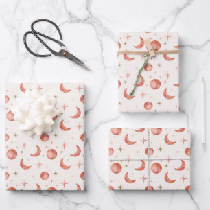 Terracotta Moon and Stars Wrapping Paper Sheets Geschenkpapier Set