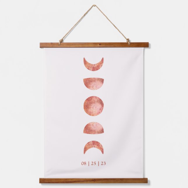 Terracotta Moon Phase Hochzeitsband Wandteppich Mit Holzrahmen (Vorderseite)