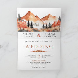 Terracotta Mountain Forest Photo QR Code Wedding Einladung